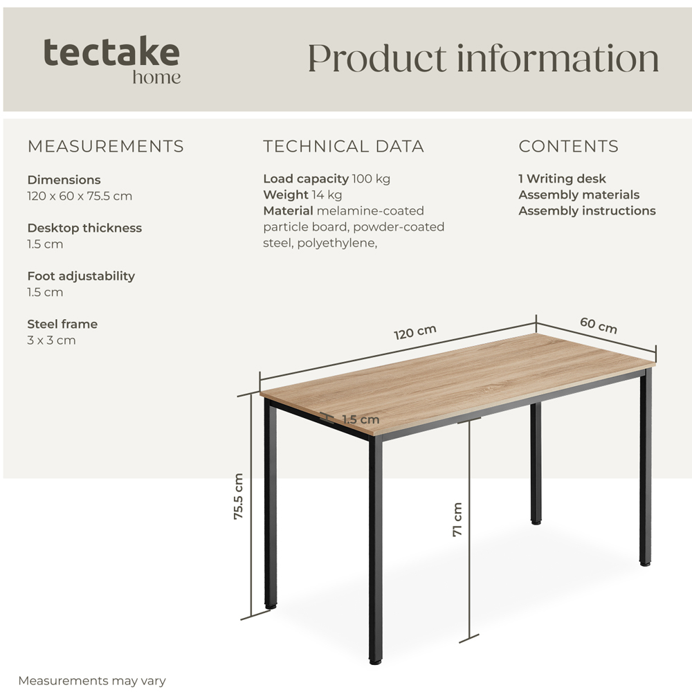 tectake Vanport Oak Sonoma Office Desk with Plastic Feet Image 8