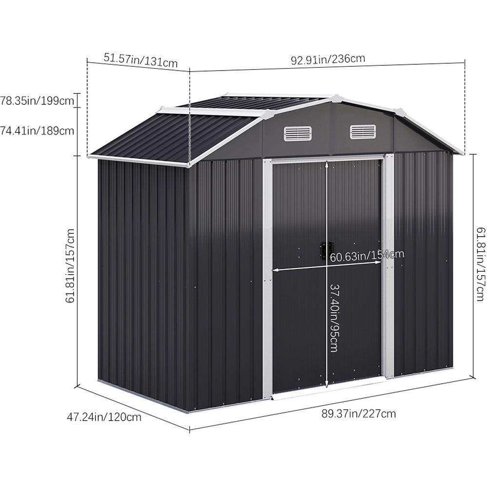 Living and Home 7.7 x 4.3ft Galvanised Steel Acrylic Storage Shed Black Image 9