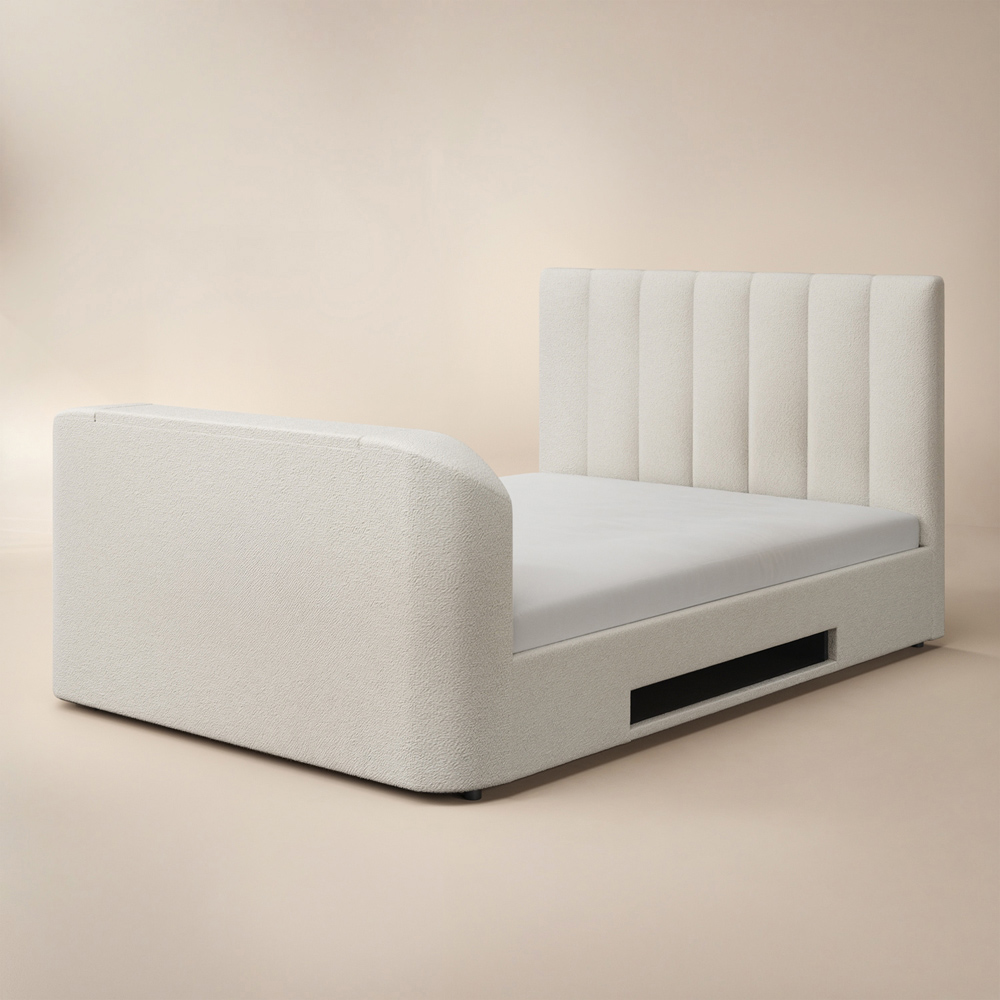 Flair Megane Double Cream Boucle Side Lift Ottoman Bed with TV Bracket Image 4