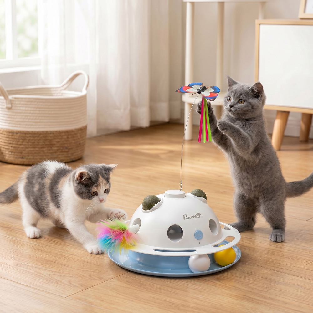 PawHut 4-in-1 Interactive Cat Toys with Butterfly and Catnip Ball Image 3