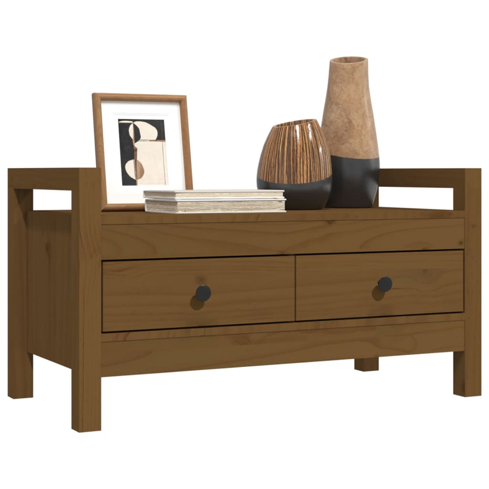 vidaXL 2 Door Honey Brown Solid Wood Pine Hall Bench Image 7