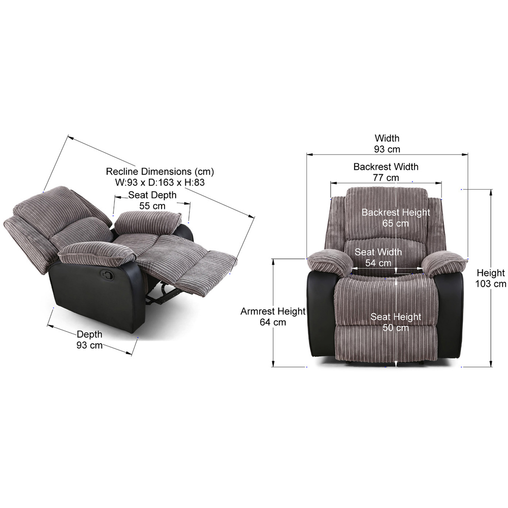 Furniture Online Postana Grey Jumbo Cord Manual Recliner Chair Image 9