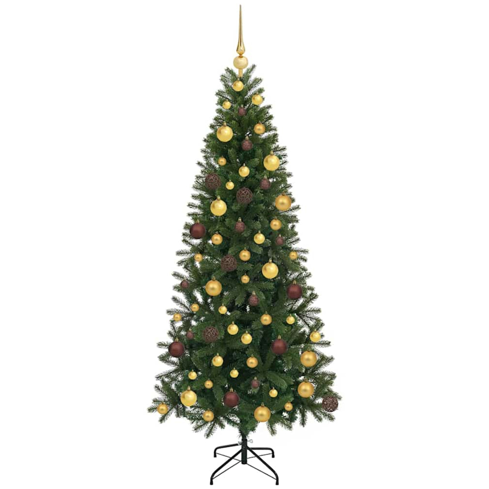 vidaXL Pre-Lit Gold and Bronze Baubles Green Artificial Christmas Tree 6ft Image 4