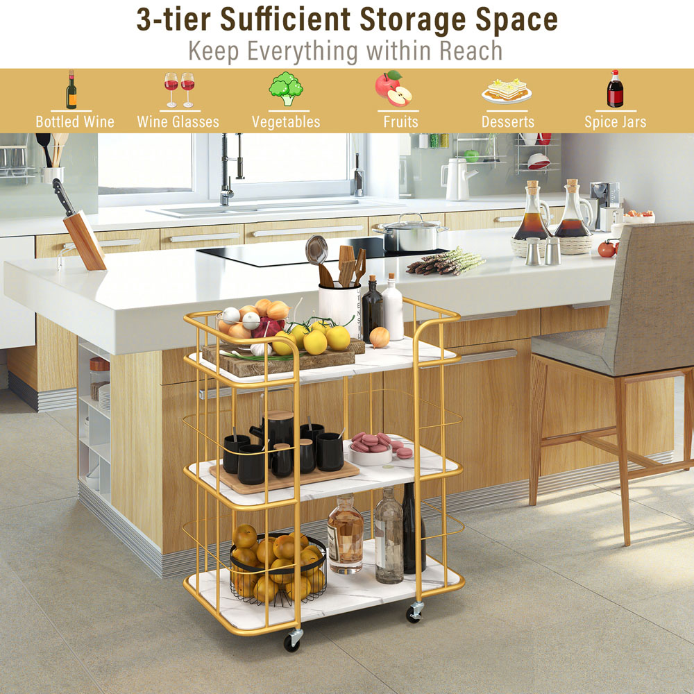 Costway 3 Shelf Golden Drinks Trolley Image 5