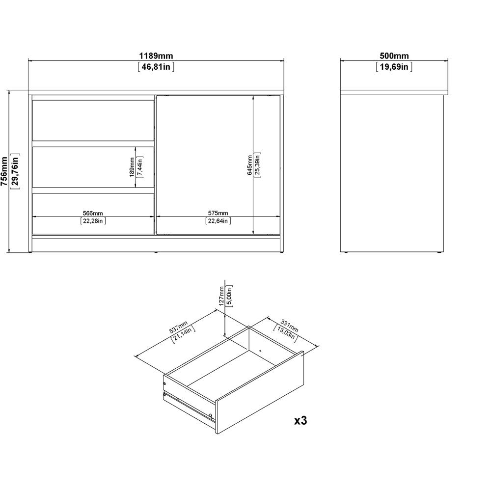 Florence Single Door 3 Drawer Jackson Hickory Oak Sliding Storage Unit Image 9