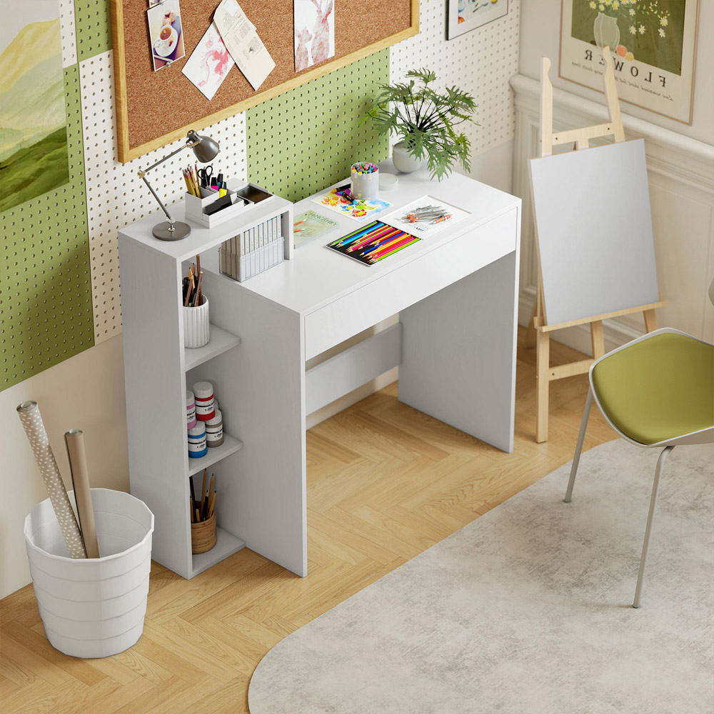 Portland Single Drawer 3 Shelf Computer Desk White Image 5