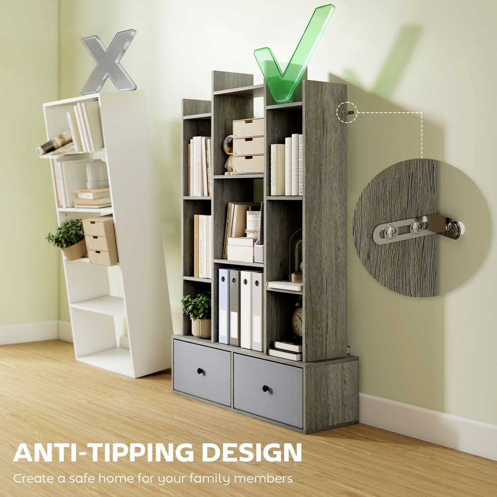Portland 2 Drawer 12 Shelf Graphite Wood Effect Bookcase Image 8