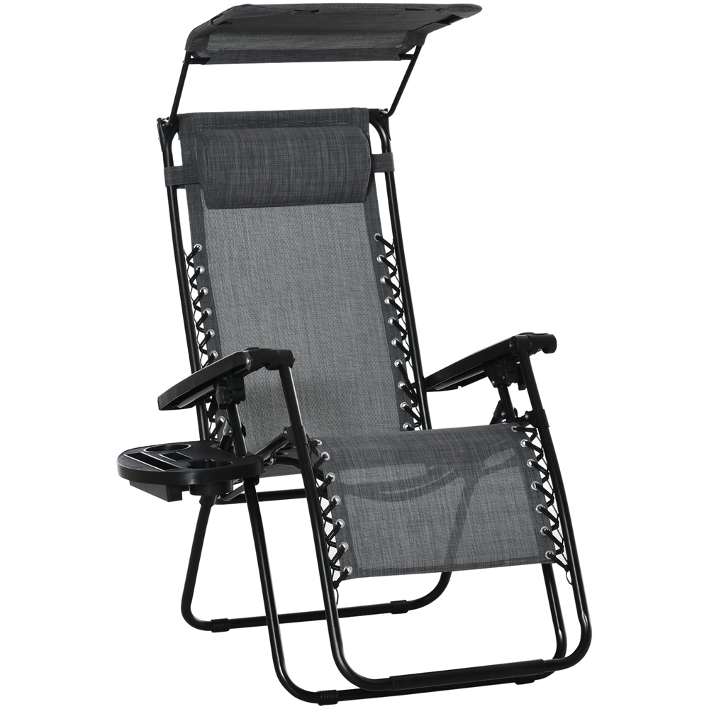 Outsunny Grey Zero Gravity Foldable Garden Recliner Chair with Canopy Image 2