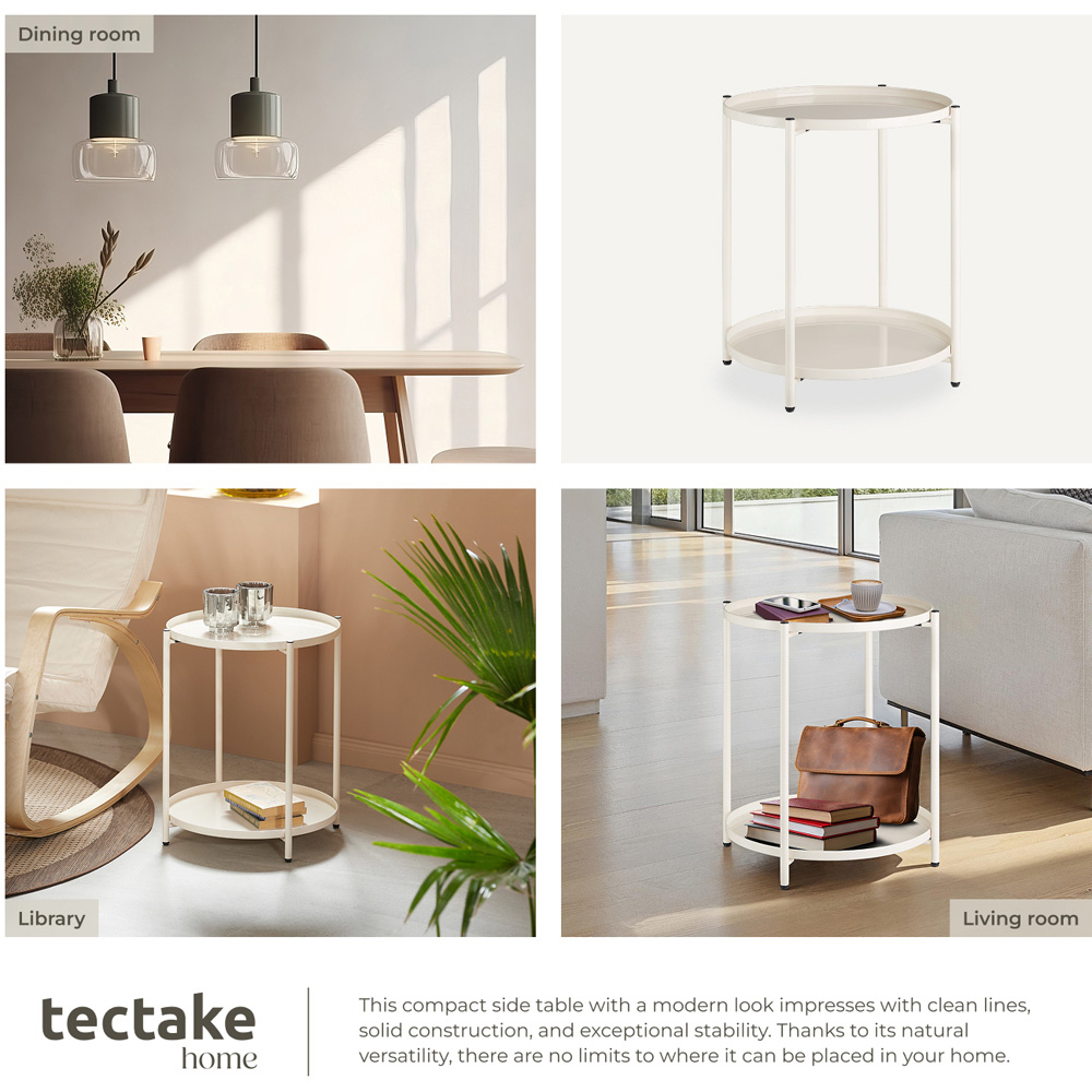 tectake Oxford 2 Shelf Cream Round Bedside Table Image 6
