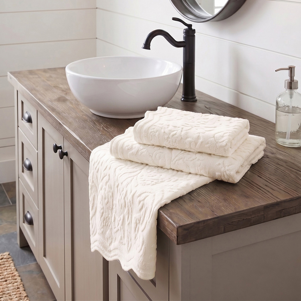Allure Bath Fashions Gracie Cream Floral Jacquard Scalloped Hand Towel 50 x 85cm 2 Pack Image 2