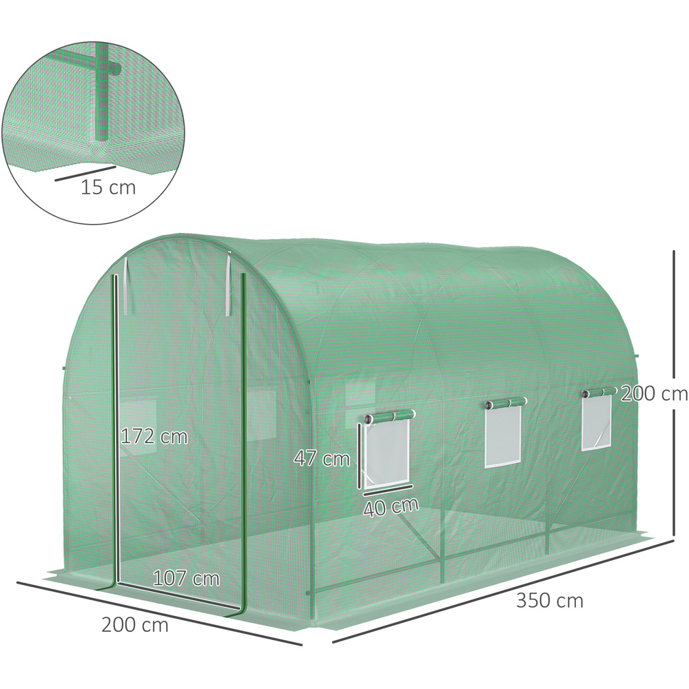 Outsunny Green PE 6.5 x 11.5ft Walk In Polytunnel Greenhouse Image 8