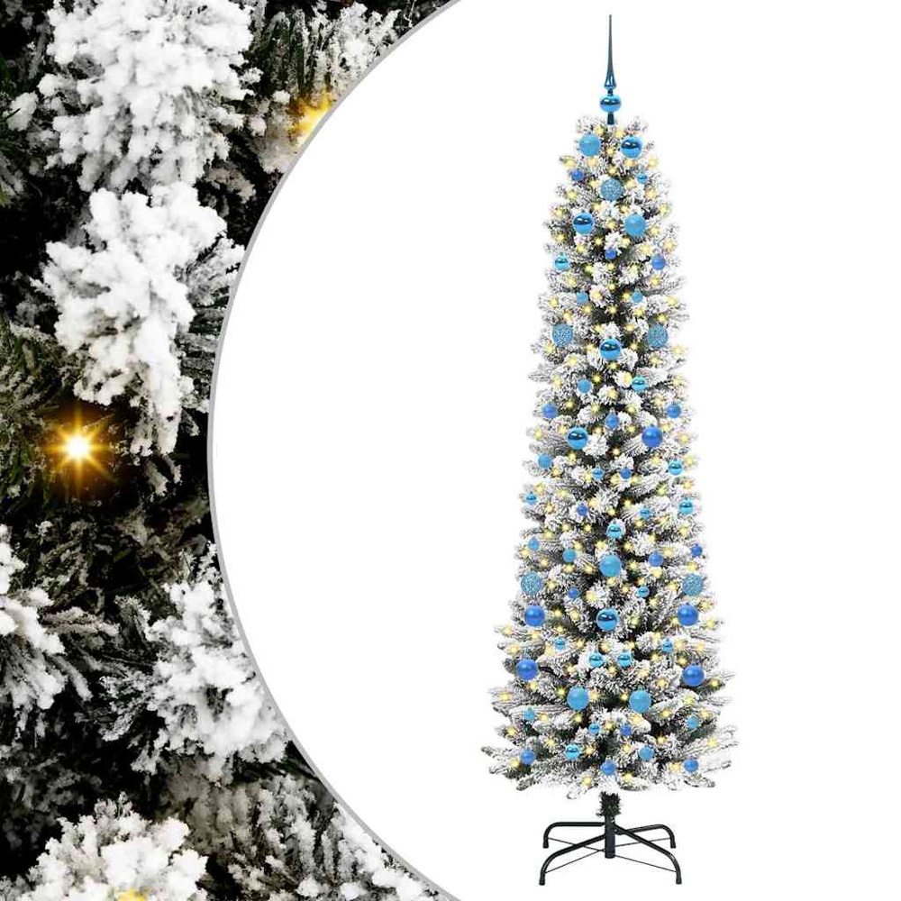 vidaXL Pre-Lit Warm White LED and Blue Baubles White Artificial Christmas Tree with Stand 7ft Image 2