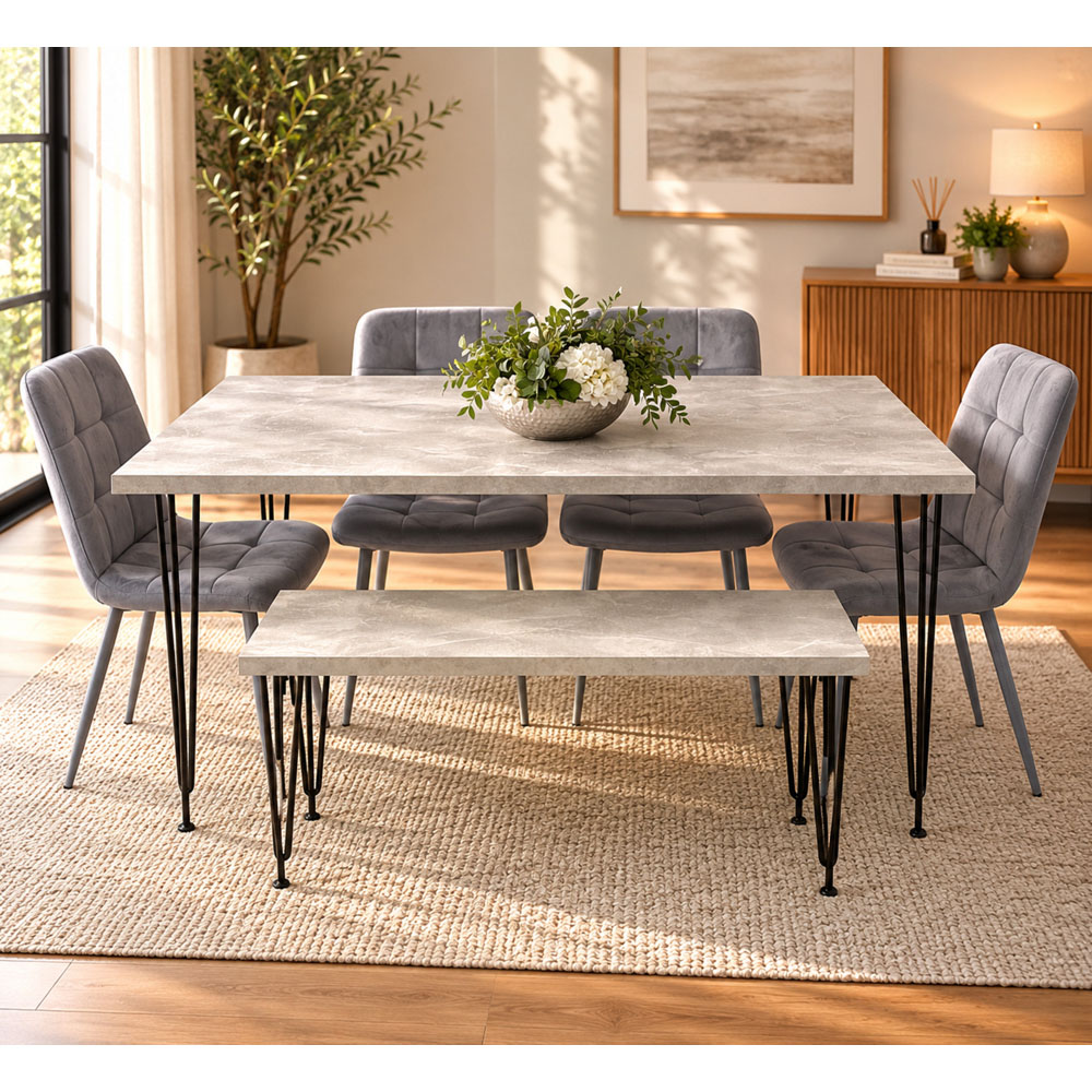 Kosy Koala 6 Seater Wood and Velvet Tufted Dining Bench Set Grey Image 3