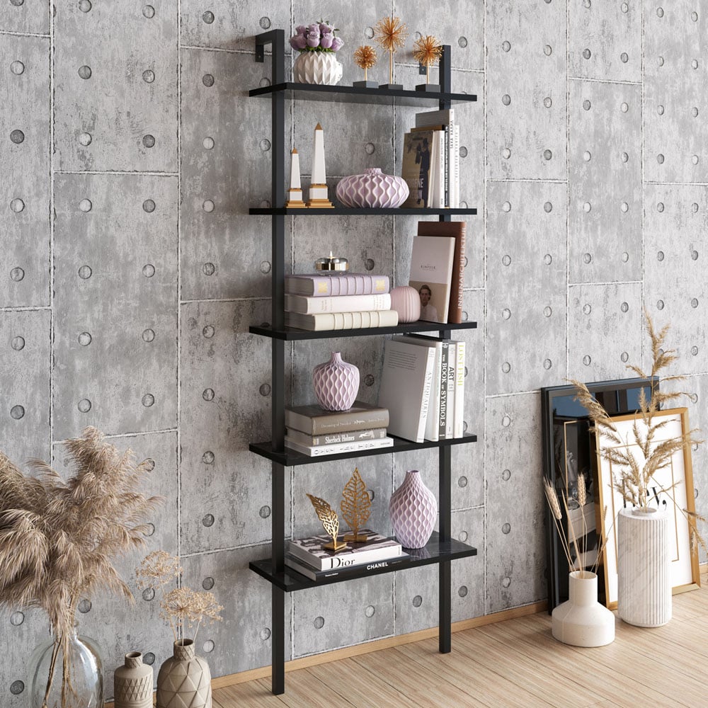 Decorotika Piante 5 Shelf Black Marble Bookshelf Image 1