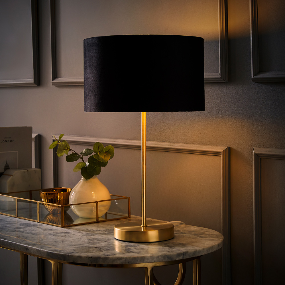 ValueLights Charlie Metallic and Black Velvet Shade Gold Table Lamp and Bulb Image 7