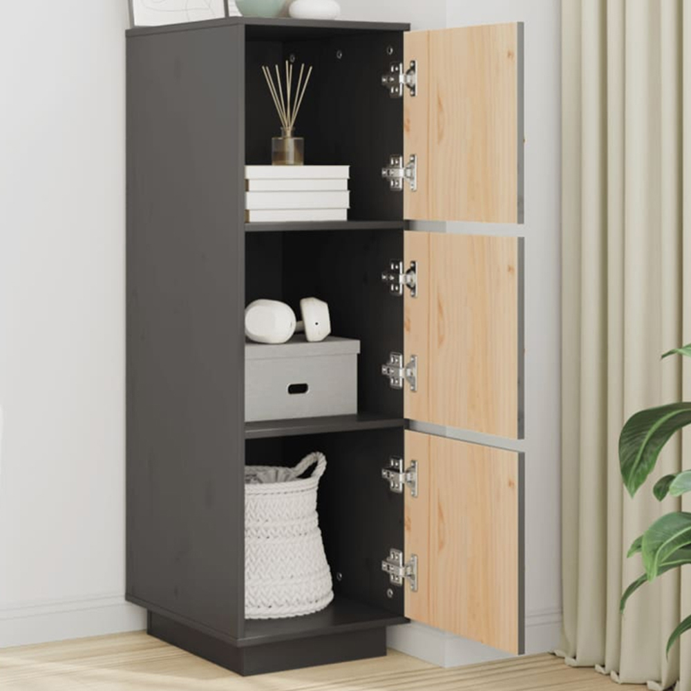 vidaXL 3 Door Grey Solid Pine Wood Highboard Image 1