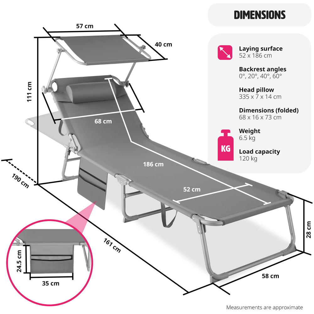 tectake Grey Foldable Sun Lounger Image 8