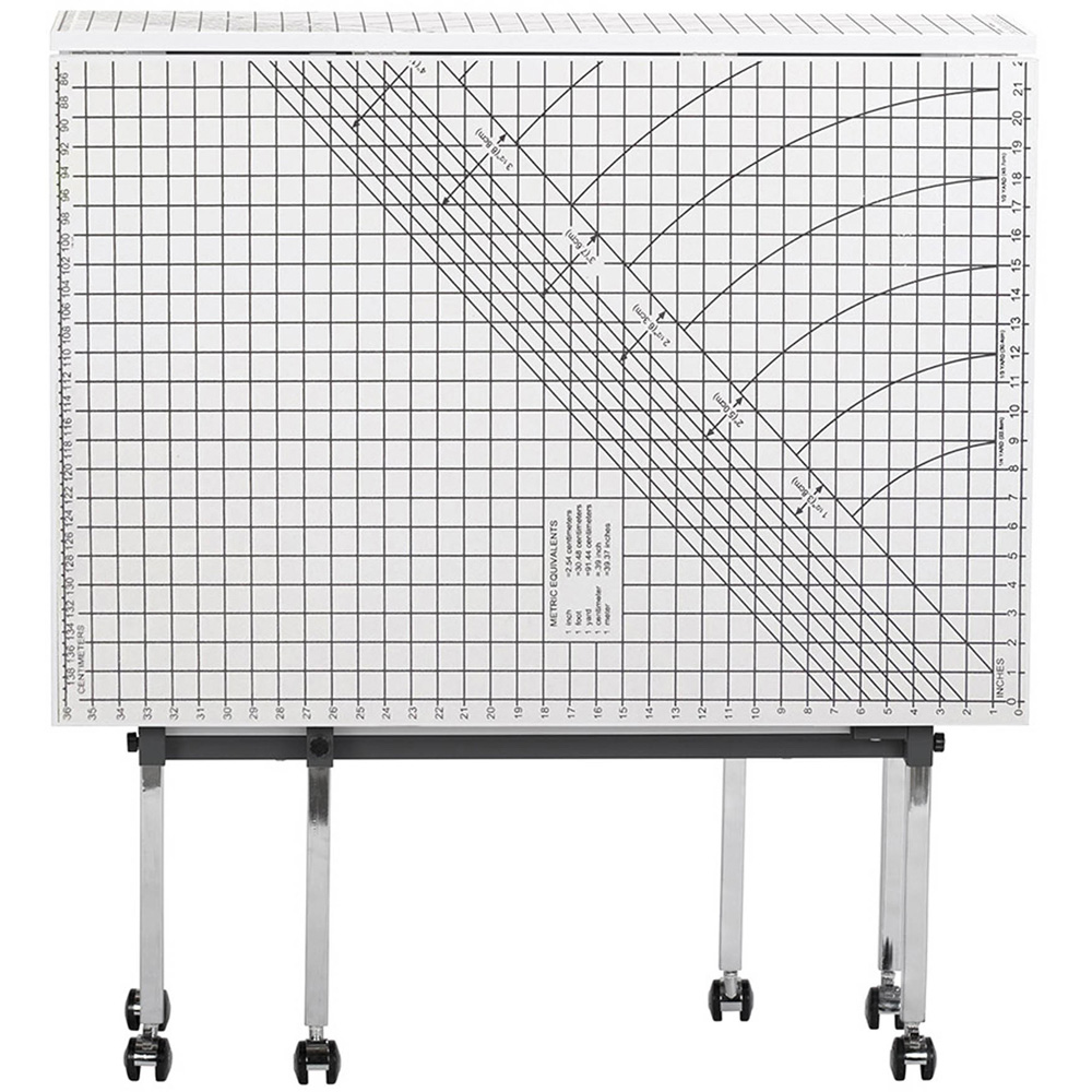 Sewing Online 13385 Black and White Adjustable Fabric Cutting Table with Grid and Storage Image 3