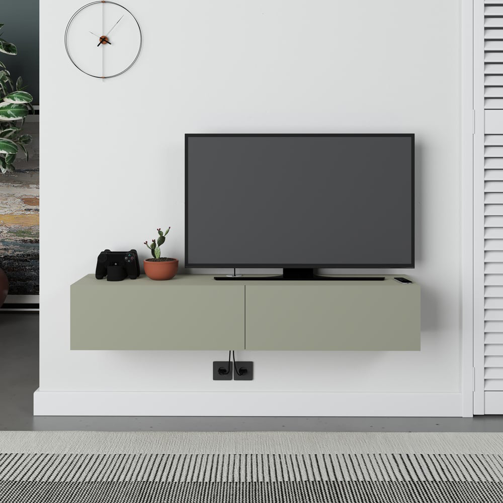 Decortie Francy 2 Door Ash Green Modern Wall Mounted TV Unit Image 4