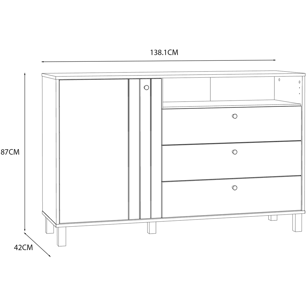 Florence Grafton Single Door 3 Drawer Single Shelf Cream and Oak Sideboard Image 8