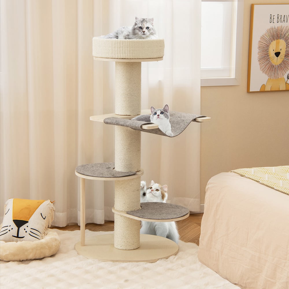 Costway Grey Multi Level Cat Tower with Sisal Covered Scratching Posts 120cm Image 2