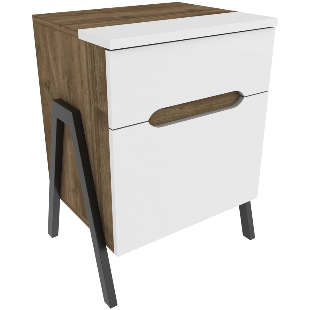Decorotika Neva Single Door Single Drawer Walnut White and Black Side Table Image 2