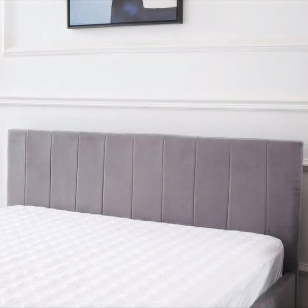 Portland Line Double Grey Velvet Ottoman Bed with Mattress Image 2