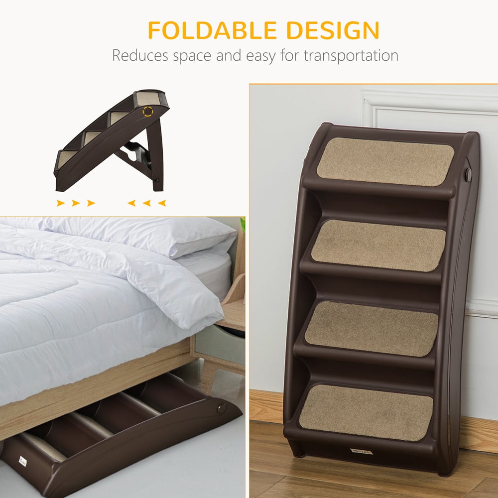 PawHut Brown 4 Step Foldable Pet Stairs with Non-Slip Mats Image 4