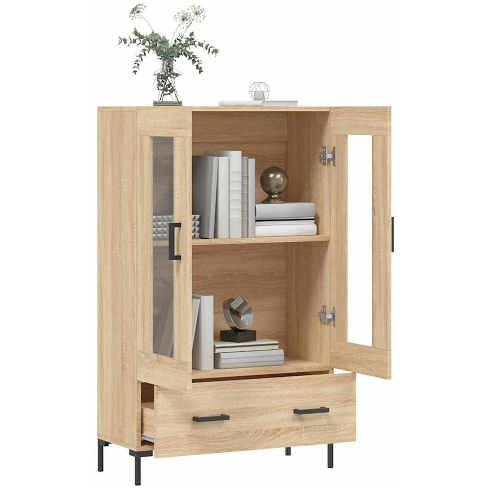 vidaXL 2 Glass Door Single Drawer Sonoma Oak Highboard Image 4