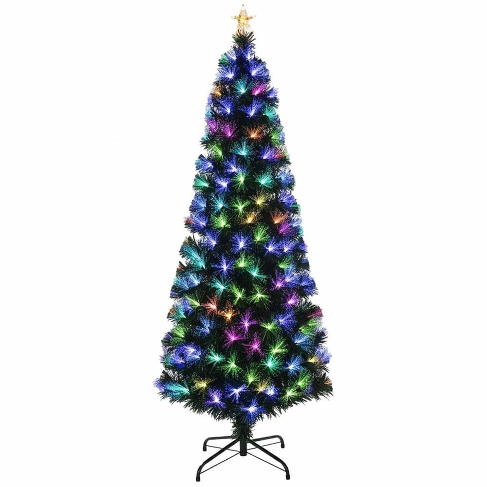The Christmas Centre 280 Multicolour LED Green Fibre Optic Artificial Xmas Tree with Remote 7ft Image 1