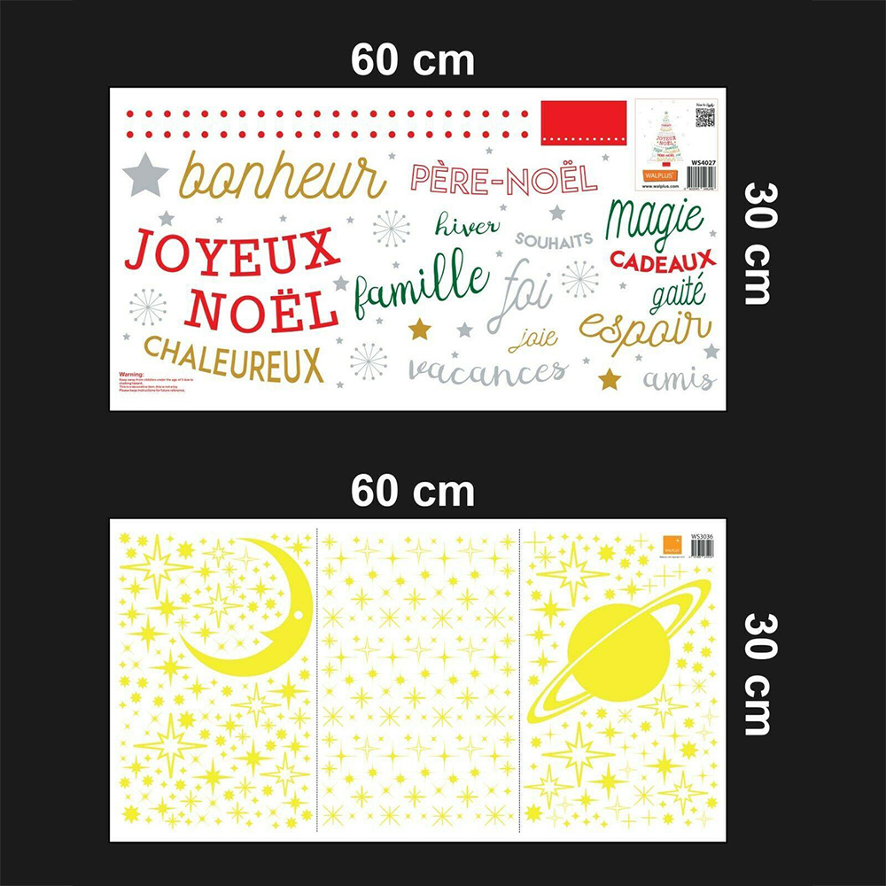 Walplus French Quote Christmas Tree with Moon and Stars Self Adhesive Wall Sticker 153 Piece Image 4