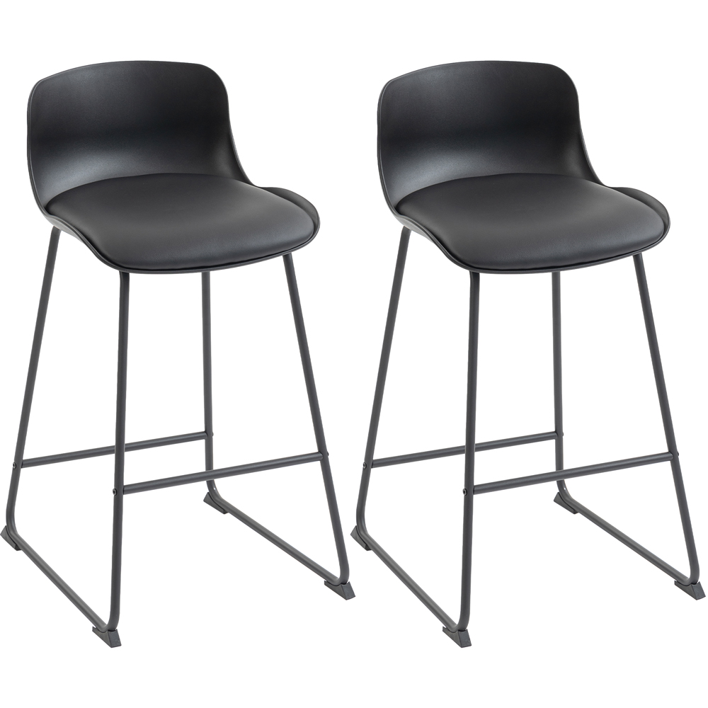 Portland Black PU Leather Upholstered Bar Stool with Footrest Set of 2 Image 2