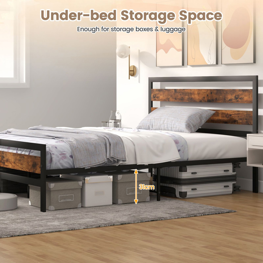 Costway King Size Bed Frame with Rustic Headboard and Footboard Image 4