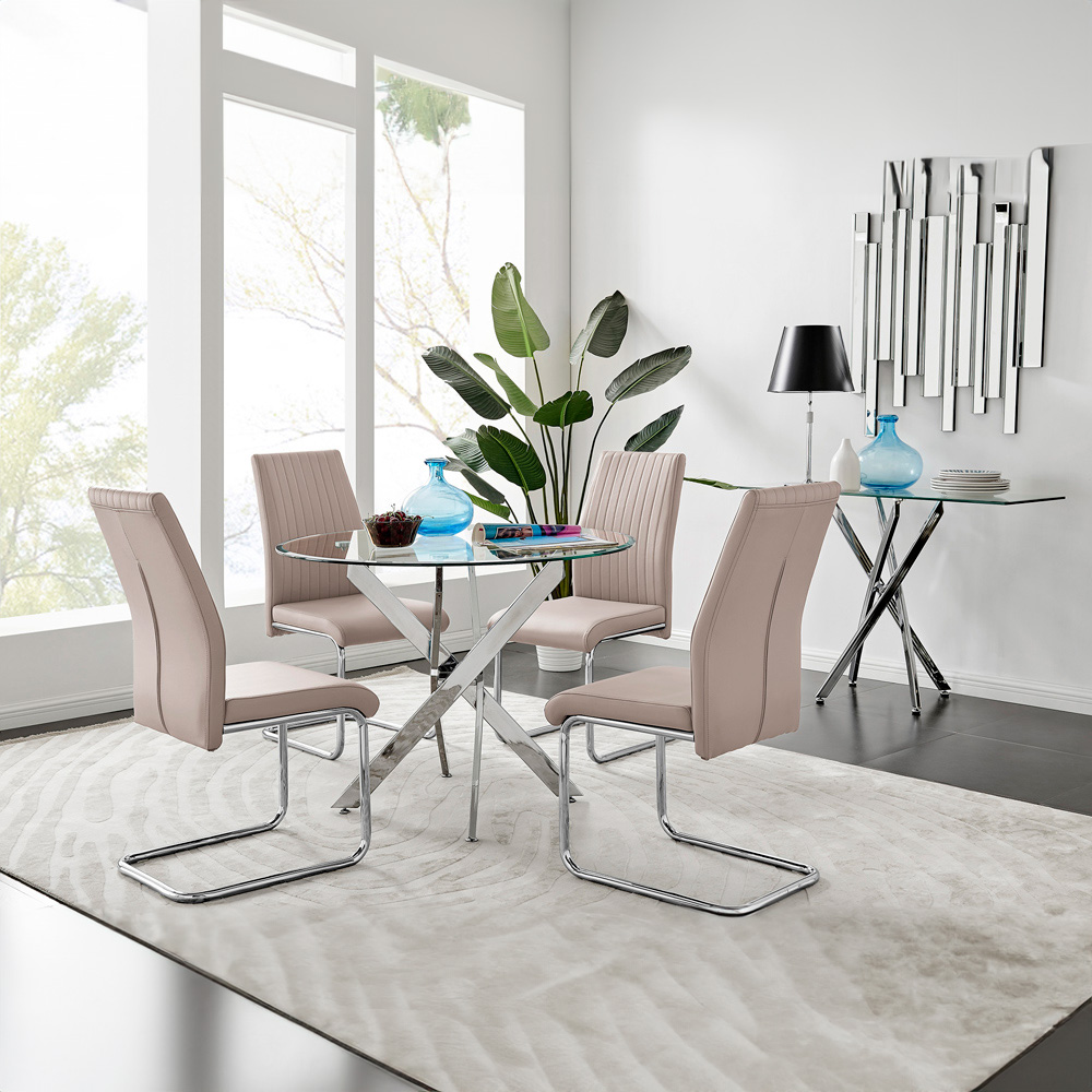 Furniturebox Arona Fontana 4 Seater Round Dining Set Cappuccino and Chrome Image 9