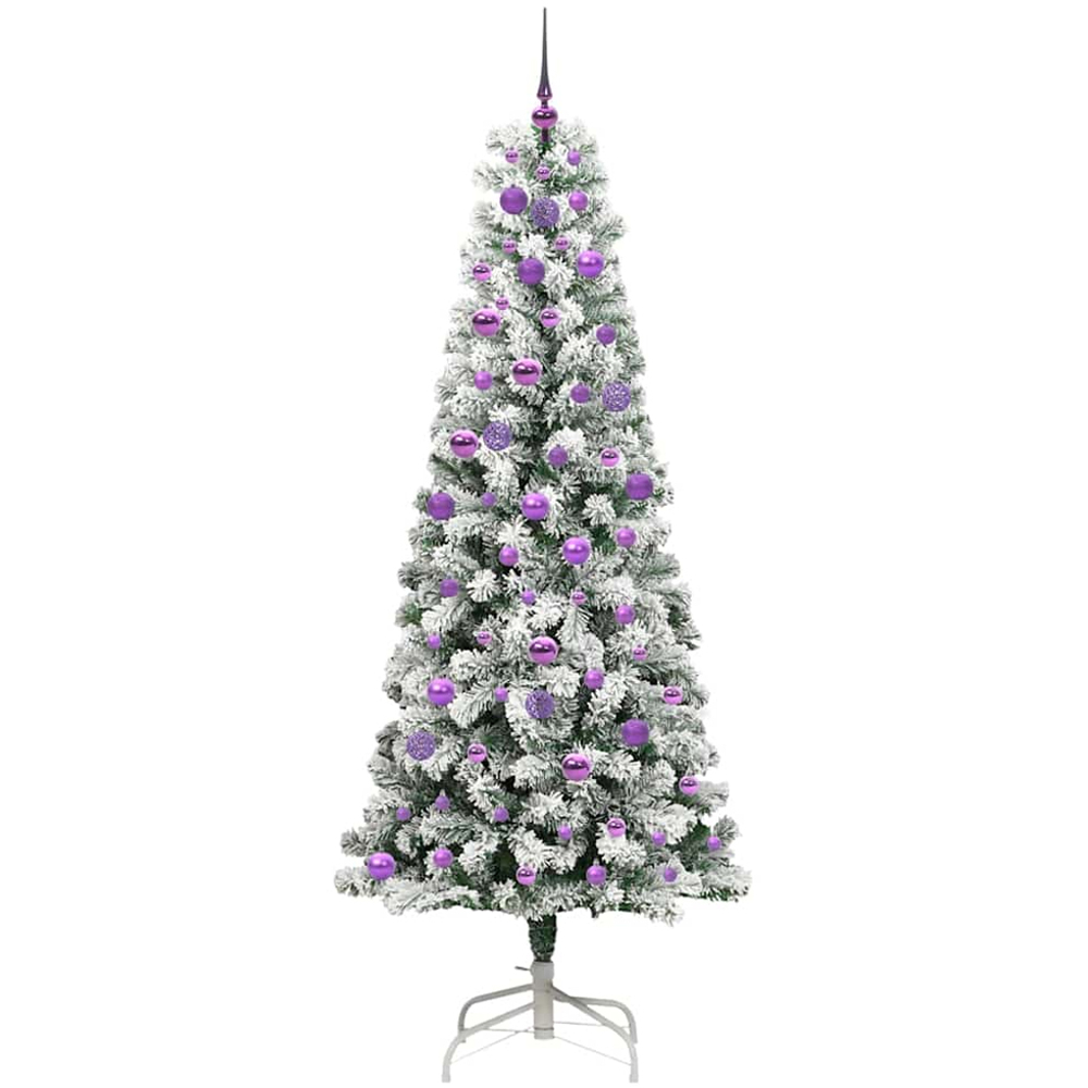 vidaXL Pre-Lit Warm White LED and Lilac Baubles Snow Flocked Artificial Christmas Tree 7ft Image 4