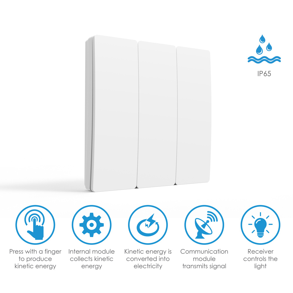 ENER-J ECO 3 Gang White Wireless Kinetic Switch and 3 500W RF and Wi-Fi Receiver Kit Image 4