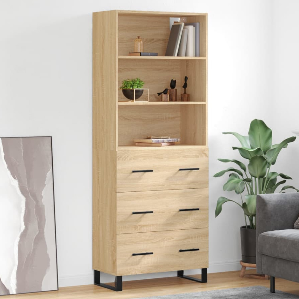 vidaXL 3 Drawer 3 Open Shelf Sonoma Oak Highboard with Metal Legs Image 1