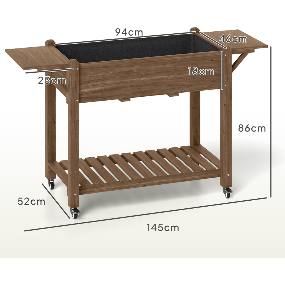 Outsunny Liner Carbonised Wooden Raised Planter with Lockable Wheels 1.7 x 4.7ft Image 7