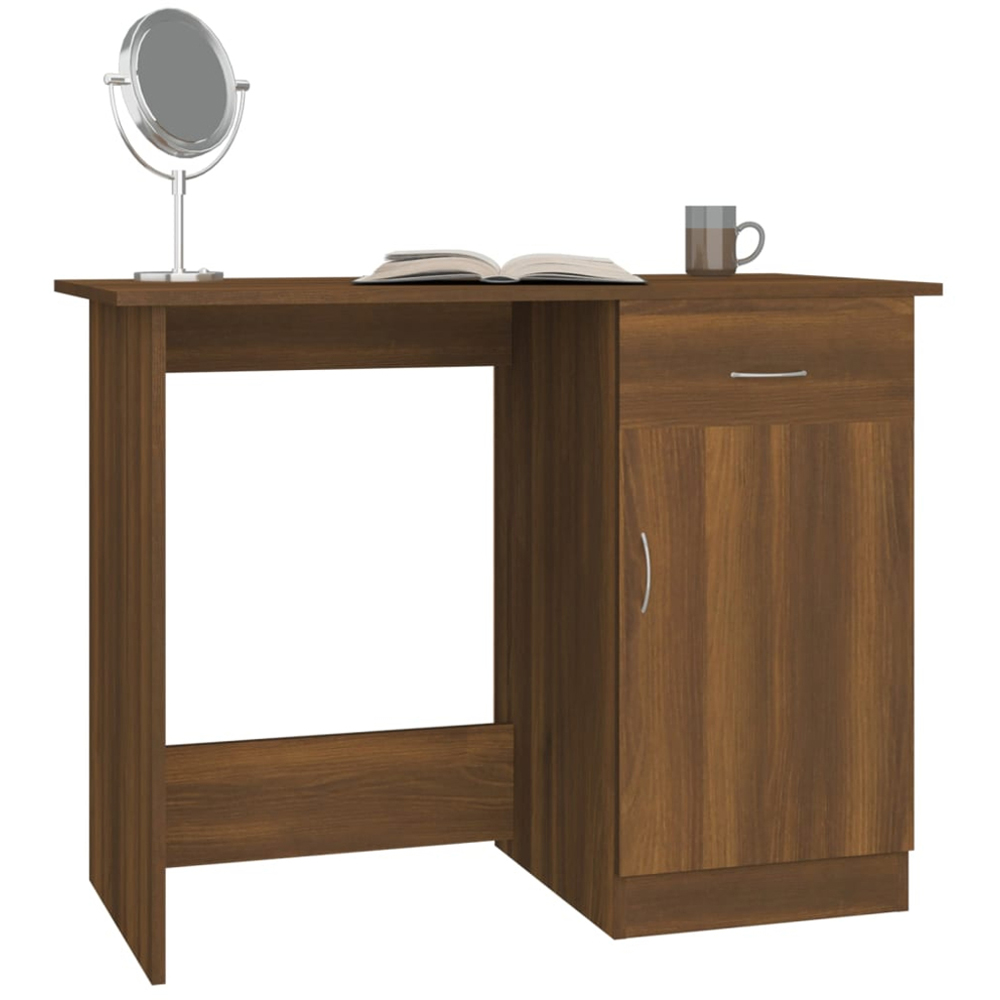 vidaXL Single Door Single Drawer Computer Desk Brown Oak Image 3