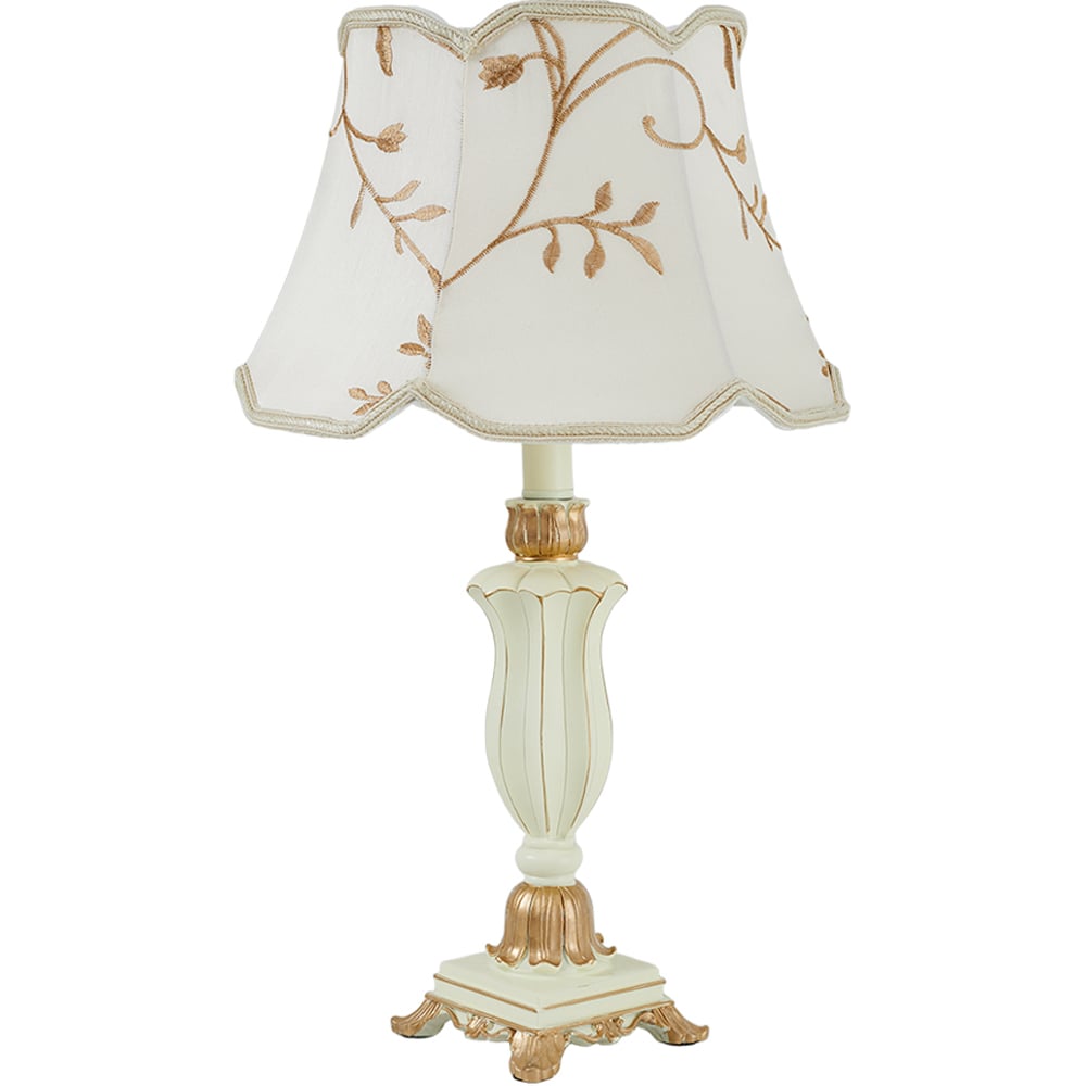 Living and Home Screw E27 Beige Gold Embroidered Fabric Shade Table Lamp E27 Image 3