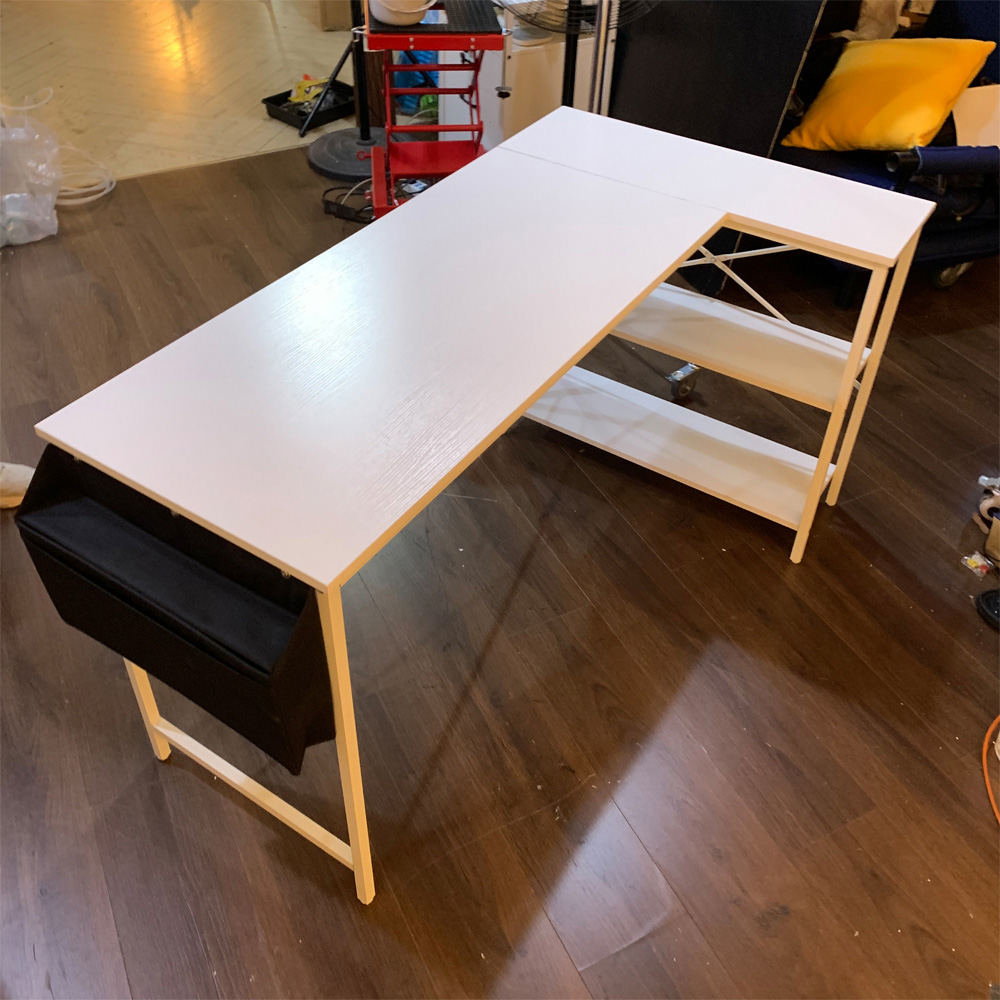 Living and Home 2 Shelf White L-Shaped Office Desk with Storage Bag Image 8