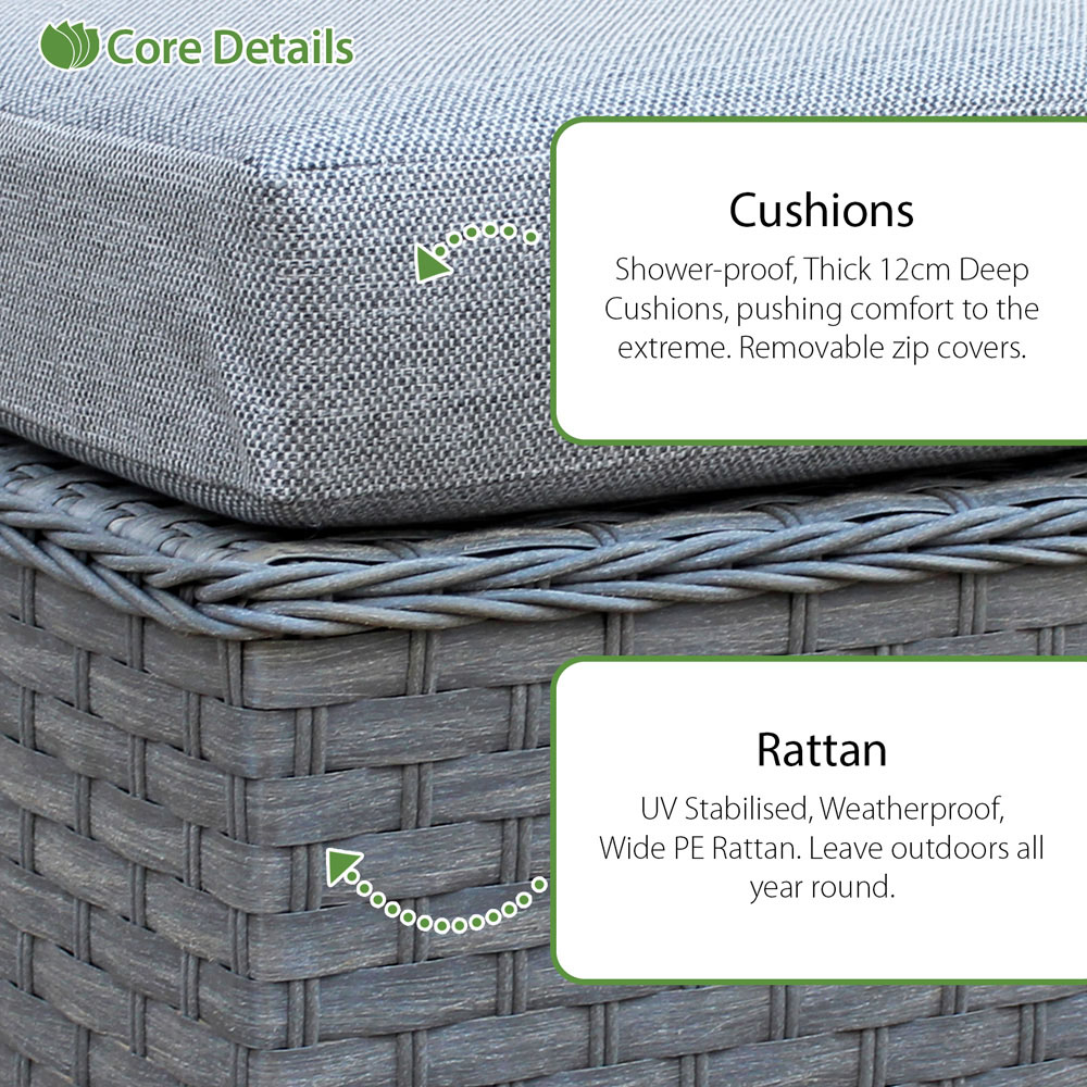 Oseasons Buxton 9 Seater Ocean Grey and Grey Rattan Corner Lounge Set with Firepit and Cushions Image 3