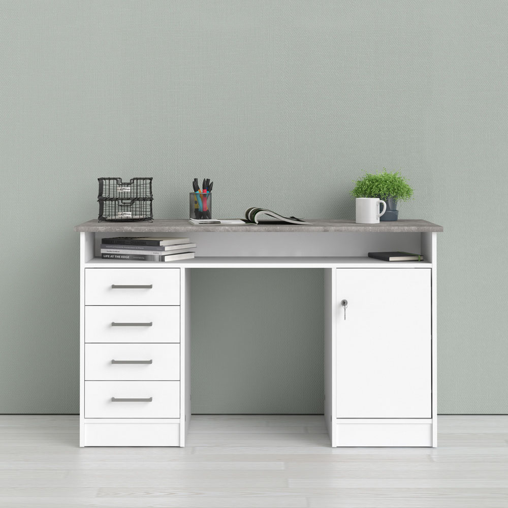 Florence Function Plus Single Door 4 Drawer Desk White and Grey Image 6