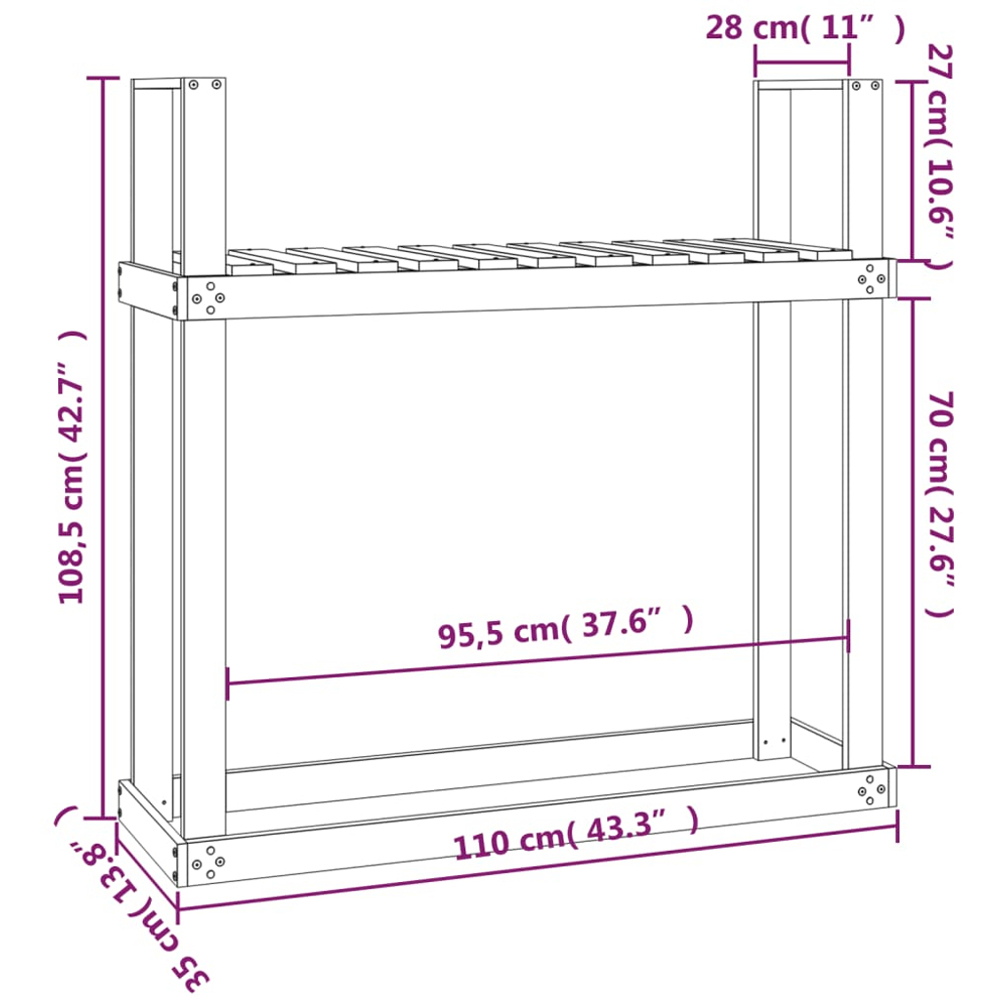 vidaXL Grey Solid Pine Wood Firewood Rack 110 x 35 x 108.5cm Image 7