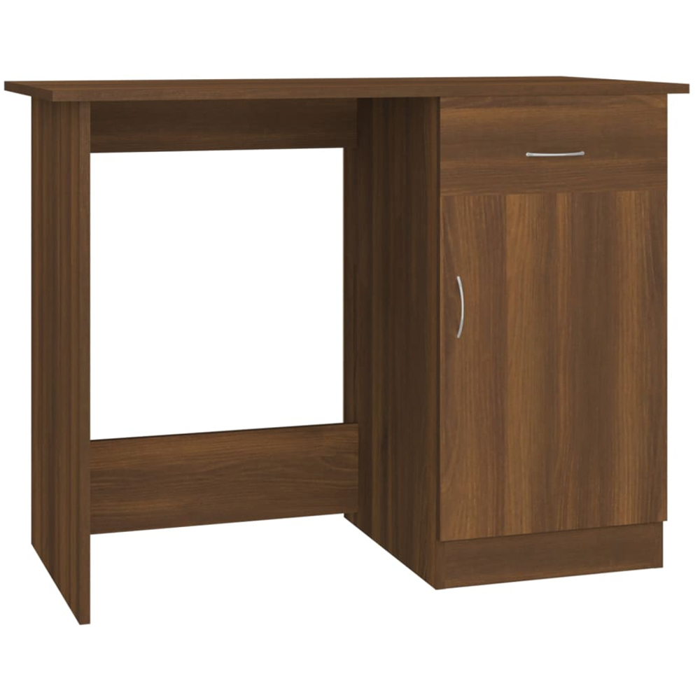 vidaXL Single Door Single Drawer Computer Desk Brown Oak Image 2