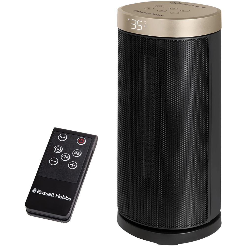 Russell Hobbs RHCTH2001G Black and Gold Round Oscillating Ceramic Heater 2000W Image 1