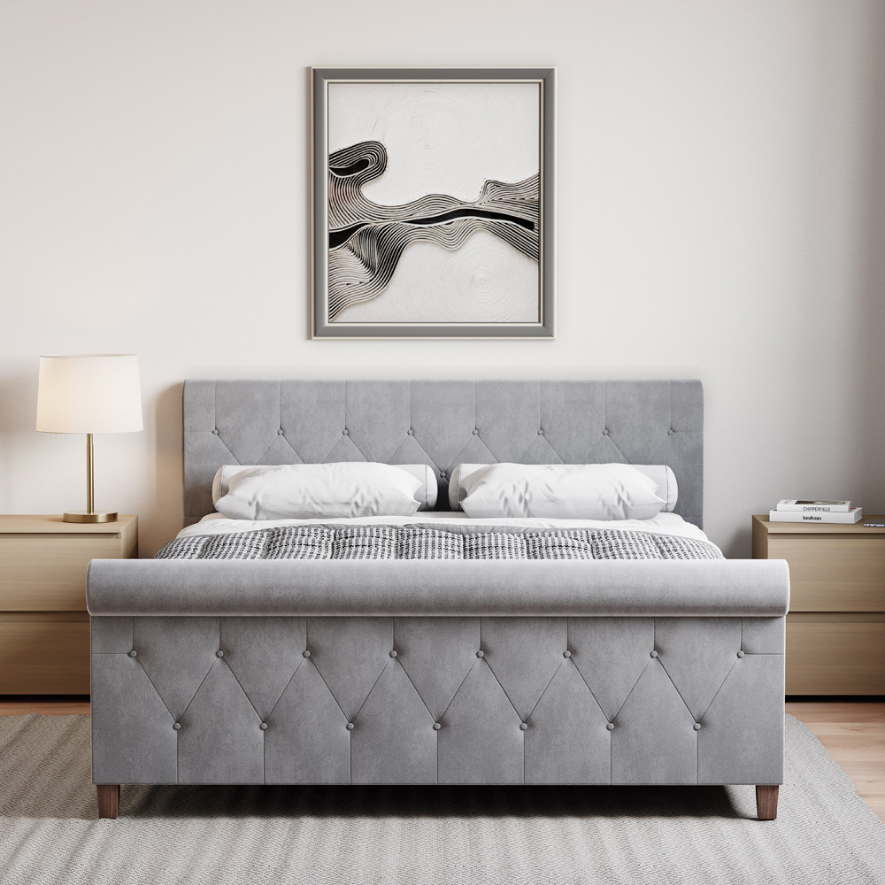 Home Vida Vittorio King Size Light Grey Velvet Bed Image 4