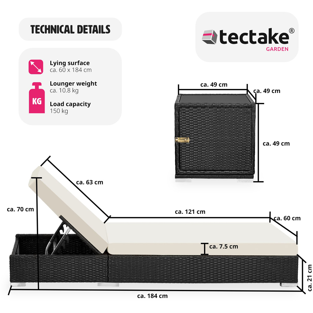tectake Set of 2 Black Aluminium Sun Lounger with Rain Cover Image 8