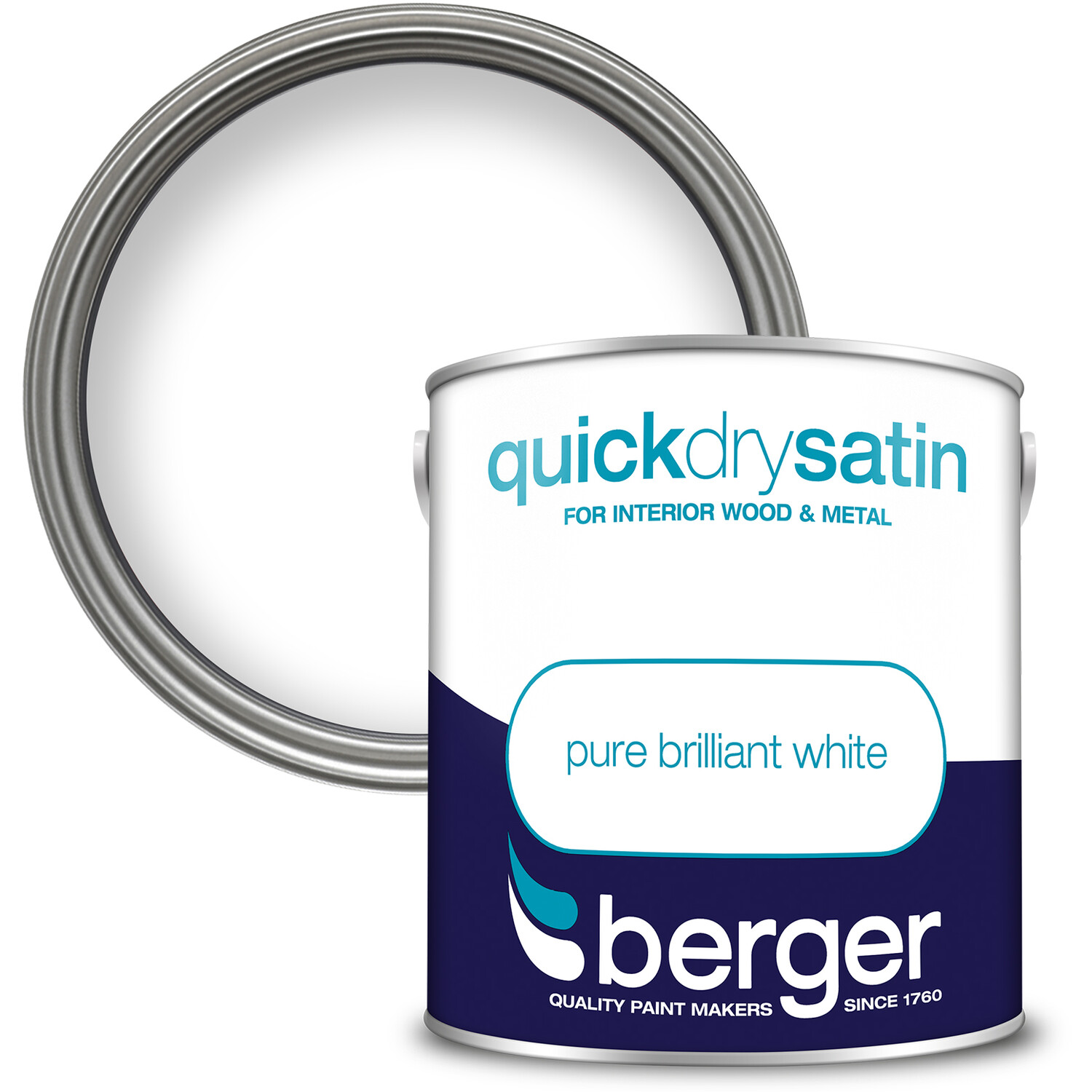 Berger Quick Dry Satin Pure Brilliant White 2.5L - Pure Brilliant White Image 1