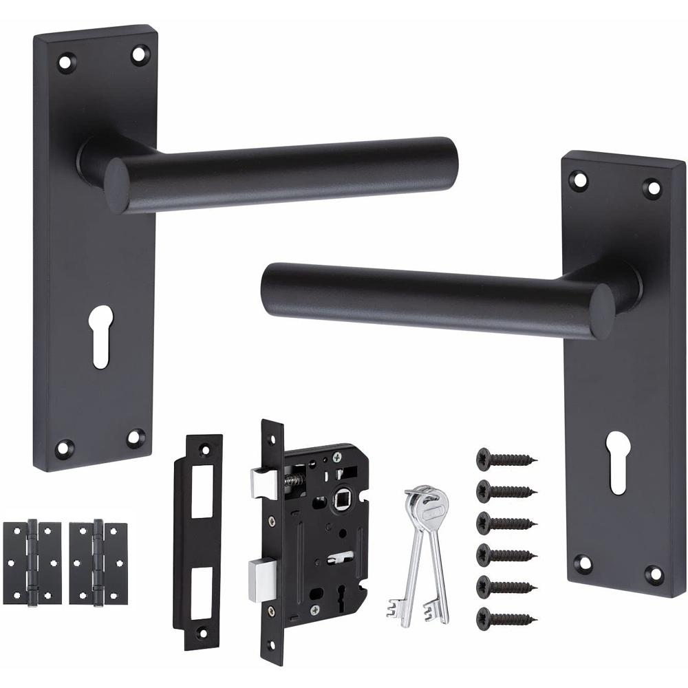 Golden Grace Matt Black T-Bar Backplate Door Handle Set Image 1